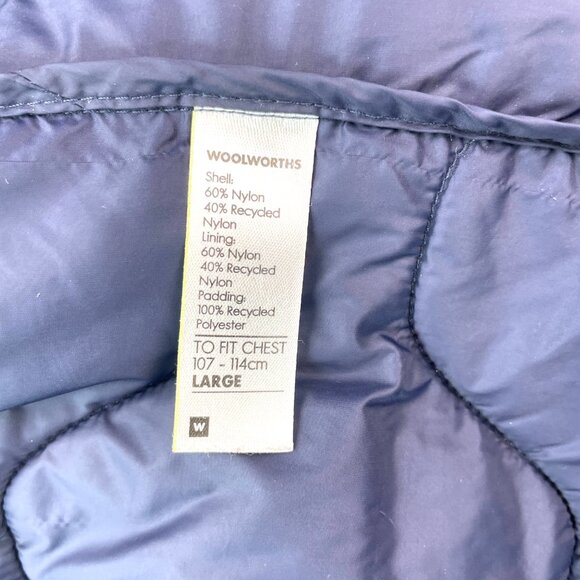 Woolworths Men’s Quilted Jacket – Size Large, Navy Blue, Water & Wind Resistant - Picture 9 of 13